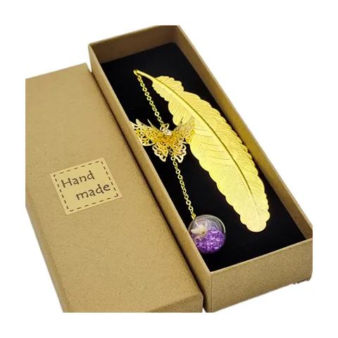 Marcador de Pluma de Metal de Estilo Chino Con Mariposa Hueca y Bola de Cristal de Flor Seca Regalo de Lectura Creativo