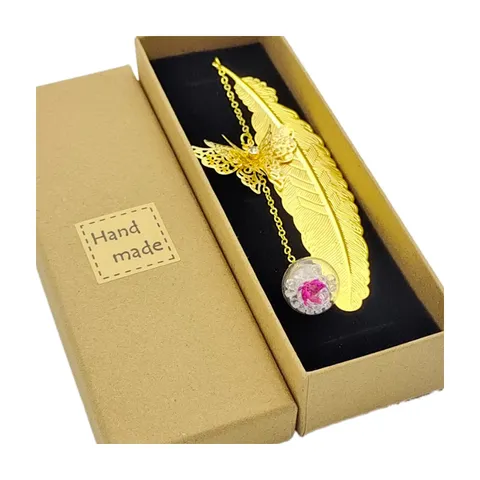 Marcador de Pluma de Metal de Estilo Chino Con Mariposa Hueca y Bola de Cristal de Flor Seca Regalo de Lectura Creativo