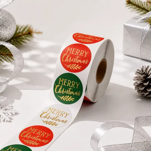 Festive Christmas Round Sealing Stickers Gold Stamped Merry Christmas Decals For Holiday Gift Boxes Packaging Envelopes