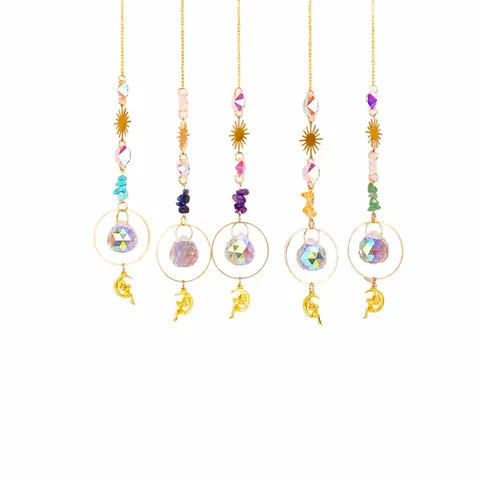 Natural Crystal Prism Ball Sun Catcher Chandelier Hanging Ornament Wind Chime For Room Balcony Garden Window Decor