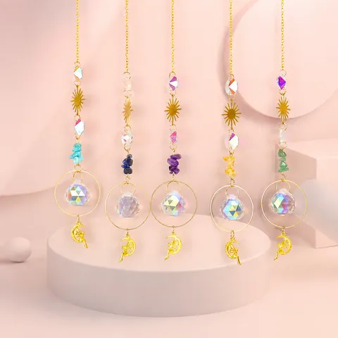 Natural Crystal Prism Ball Sun Catcher Chandelier Hanging Ornament Wind Chime For Room Balcony Garden Window Decor