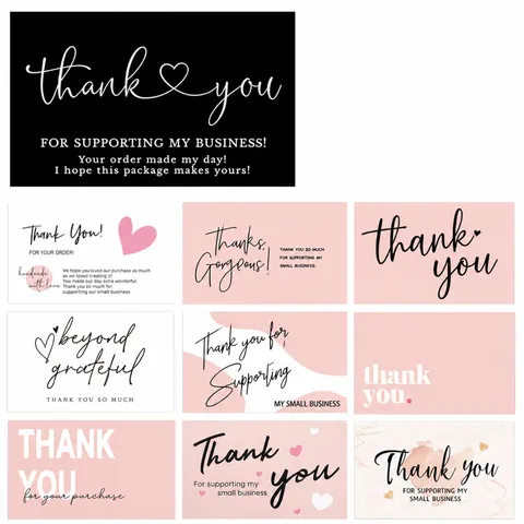 Thank You Cards 50 Pcs Pack Black White Pink Floral Heart Design Greeting Cards For Gift Wrapping Bouquet Message Notes