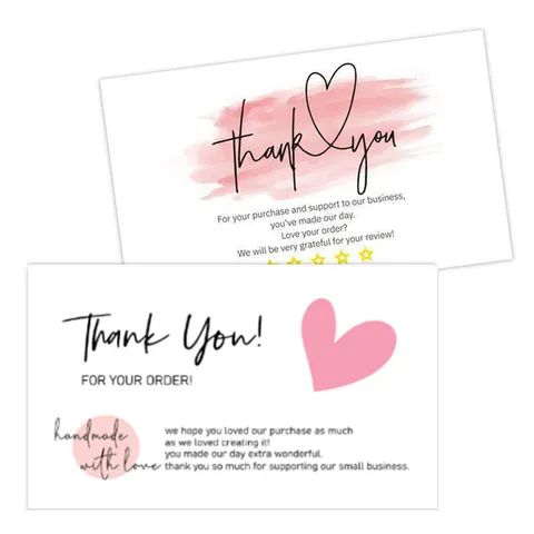 Thank You Cards 50 Pcs Pack Black White Pink Floral Heart Design Greeting Cards For Gift Wrapping Bouquet Message Notes
