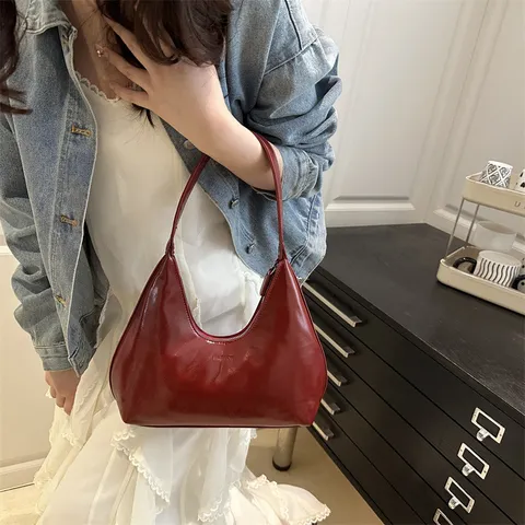 Damen PU Leder Unterarm Tasche Minimalistisch Einfarbig Umhängetasche Große Kapazität Pendler Tote Bag Tägliche Mode Handtasche