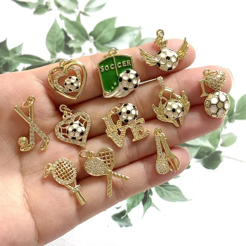 18K Verguld Sport Thema Voetbal Tennis Golf Hanger Strass Emaillé Bedel DIY Sieraden Maken Accessoire Cadeau