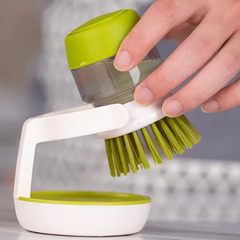 Handheld Soap Dispensing Cleaning Brush Pressure Pot Washing Brush Kitchen Cleaning Tool Plastic Dish Brush