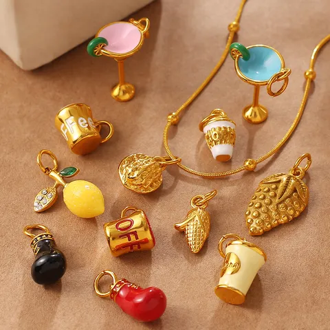 Colgante DIY de Acero Inoxidable Lindo Fresa Taza de Café Vaso de Cóctel Amuleto de Fruta Accesorios de Joyería de Moda para Hacer Pulseras Collares