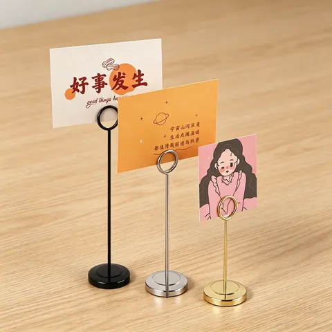 Solid Stainless Steel Place Card Holder Round Ring Table Number Clip Menu Memo Stand For Wedding Hotel Banquet
