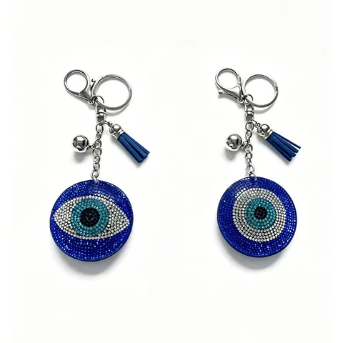 Kreativer Böser Blick Schlüsselanhänger Strass Metall Taschenanhänger Blaue Quasten Schlüsselring Für Damen Handtasche Pendant Mode Geschenk