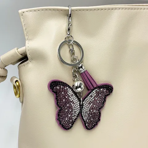 Fashion Butterfly Keychain Rhinestone Tassel Bag Pendant Alloy Key Chain Ring Charm For Women Daily Accessories