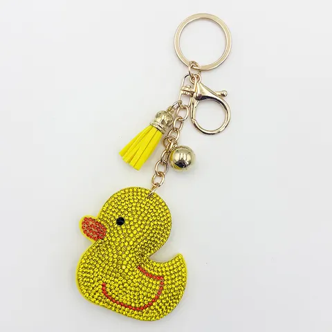 Cute Rhinestone Duck Keychain Creative Cartoon Bag Pendant Tassel Metal Key Ring Accessories Gift For Women Girls