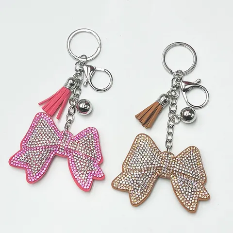 Portachiavi con Fiocco in Strass alla Moda Simpatica Nappa Ciondolo Borsa in Metallo Anello Chiave Donne Fascino Borsa