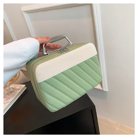 Large Capacity Quilted PU Leather Cosmetic Bag Portable Handheld Makeup Storage Box Fashion Travel Toiletry Organizer