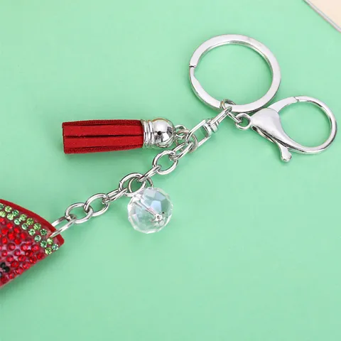 Creative Cartoon Animal And Fruit Rhinestone Keychain Cute Metal Tassel Bag Pendant Car Key Ring Jewelry Gift