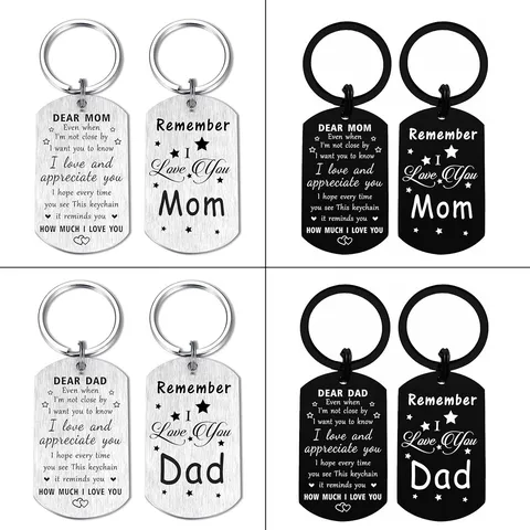 Stainless Steel Engraved Keychain Mom Dad Family Love Dog Tag Key Ring For Parents And Holiday Gifting