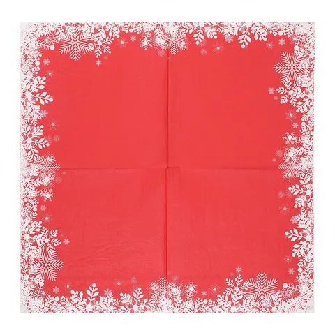Christmas Snowflake Red Napkin Printed Tissue Disposable Paper Napkins For Western Restaurant Party Baking Table Decor