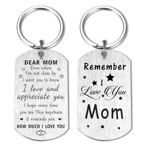 Stainless Steel Engraved Keychain Mom Dad Family Love Dog Tag Key Ring For Parents And Holiday Gifting