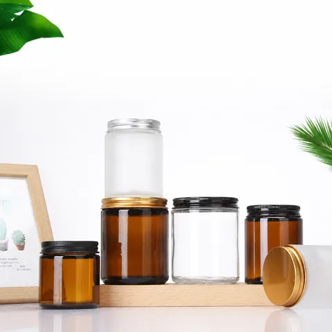 Brown Clear Frosted Glass Candle Jar Empty Aromatherapy Bottle With Metal Lid For DIY Candle Making Storage Container