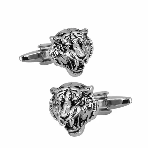 Vintage Tiger Head Cufflinks For Men Black Oil-Rubbed Copper Cuff Links Animal Design Business Suit Jewelry Gift