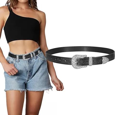 Retro Gesneden Bloemen PU Leren Riem Voor Vrouwen Westerse Stijl Casual Veelzijdige Tailleband Mode Dames Decoratieve Broekriem