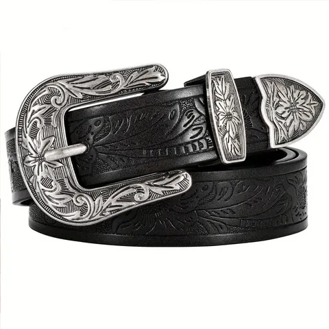 Retro Gesneden Bloemen PU Leren Riem Voor Vrouwen Westerse Stijl Casual Veelzijdige Tailleband Mode Dames Decoratieve Broekriem