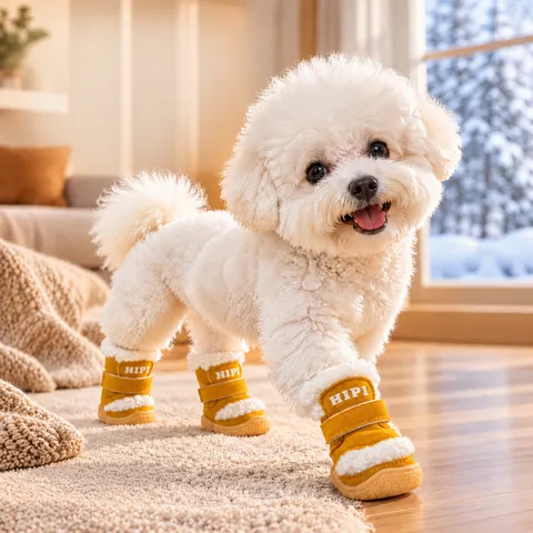 Hundeschuhe Winter Warm Fleecegefüttert Wildlederstiefel Rutschfest Gummisohle Verstellbarer Gurt Für Kleine Hunde Draußen
