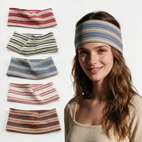 Women's Knitted Striped Elastic Headband Fashion Sports Yoga Fitness Hair Band Sweatband Hair Accessories