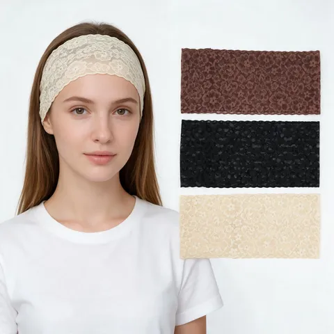 Women Vintage Lace Headband Elastic Wide Hair Band Floral Crochet Hair Accessory Elegant Daily Casual Headwear