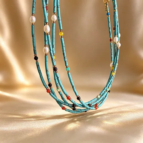 Collier de Perles de Style Bohème Vintage Pierre Naturelle Agate Rouge Perle d'Eau Douce Acier Inoxydable Plqué Or