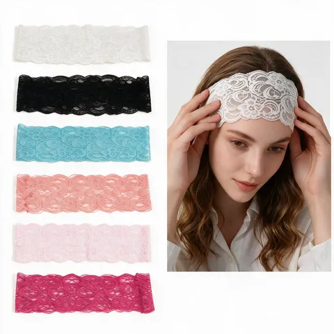 Women Fashion Hollow Lace Headband Vintage Elastic Hair Band Elegant Floral Hair Accessories Daily Hair Styling Headwear