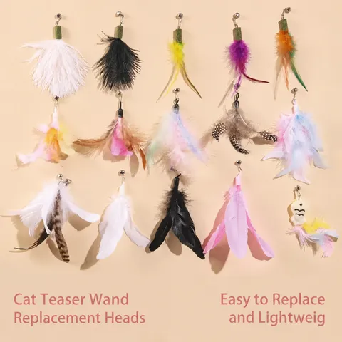 Interactive Cat Teaser Wand Replacement Heads Set Natural Feather Butterfly Fish Attachments With Bells Catnip Kitten Toys
