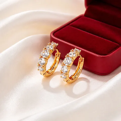 Gold Plated Copper Alloy Zirconia Hoop Earrings Minimalist Geometric Huggie Earrings Fashion Jewelry For Women