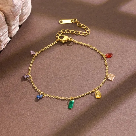 Minimalist Stainless Steel Crystal Stone Pendant Necklace Bracelet Anklet Gold Plated Fashion Jewelry Gift For Women