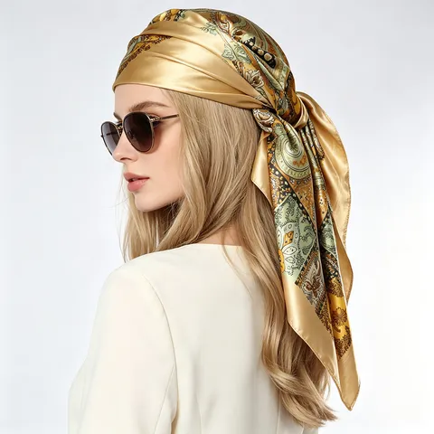 Klassisches Satin-Vierecktuch Mit Paisley-Muster Seidenähnliches Kopftuch Großes Bandana Für Damen Dekorativer Schal
