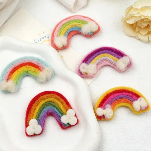 Handmade Wool Felt Rainbow Brooch Cute DIY Hair Accessories Multi-Color Felt Craft Applique for Kids Clothing Decoration