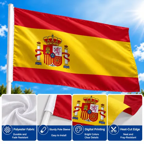 Bandera De España Bandera Nacional Española Tejido De Poliéster Escudo Serigrafiado Impermeable Decoración Exterior