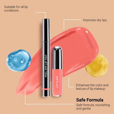 Christmas Limited Peel Off Lip Tint And Lip Gloss Set Coral Pink Long Lasting Moisturizing Waterproof Lip Makeup Gift