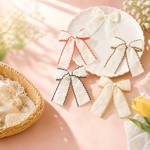 Pinza de Pelo de Lazo con Bordado de Encaje Hecha a Mano para Mujeres Niñas Elegante Lazo de Cola de Golondrina Accesorios de Cabello