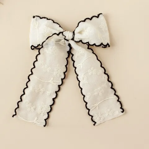 Pinza de Pelo de Lazo con Bordado de Encaje Hecha a Mano para Mujeres Niñas Elegante Lazo de Cola de Golondrina Accesorios de Cabello