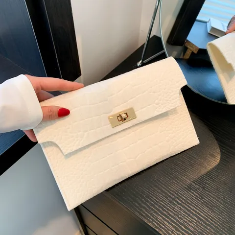 Bolso de Mano de Moda para Mujer Sobre de Fieltro con Patrón de Cocodrilo Elegante Bolso de Mano Street Style con Cierre de Metal