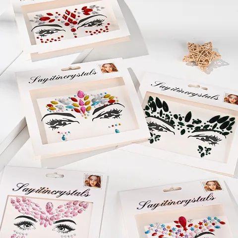 Pegatinas de Cara de Cristal Acrílico Tatuaje Temporal Gema de Strass Fiesta de Festival Maquillage de Halloween Joyas Corporales