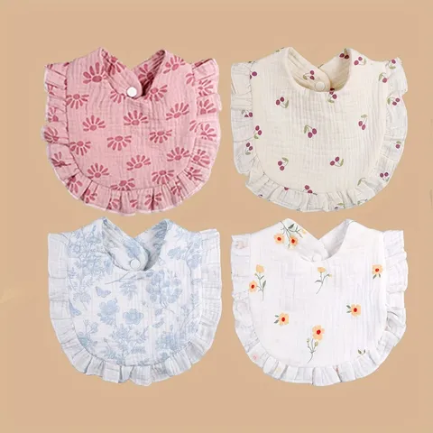 Bavoirs pour Nouveau-né en Gaze de Coton Pur Bavoir Salive à Volants Nourrisson Doux Respirant Anti Crachat Accessoires Enfants