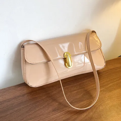 Retro PU Leather Underarm Shoulder Bag For Women Fashion Chic Metal Lock Solid Color Baguette Bag Daily Commute Handbag