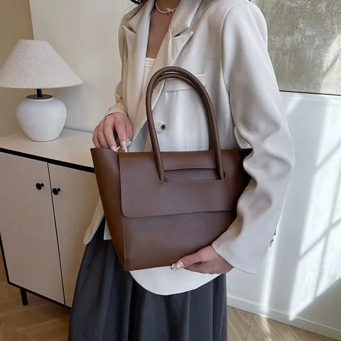 Femmes Grande Capacité Cuir PU Sac Cabas Rétro Minimaliste Sac Bandoulière Commuter Sac à Main Casual Chic Souple Sac de Travail