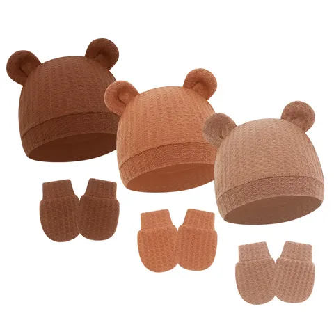 Newborn Baby Knit Hat And Gloves Set Cute Animal Ear Waffle Thermal Beanie Infant Cap Winter Warm Accessories
