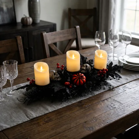 Centro De Mesa Candelabro De Navidad Para Decoración Mesa Guirnalda De Pinos Con Bayas Rojas Piñas Triple Candelabro De Metal Para Navidad Halloween Fiesta Hogar