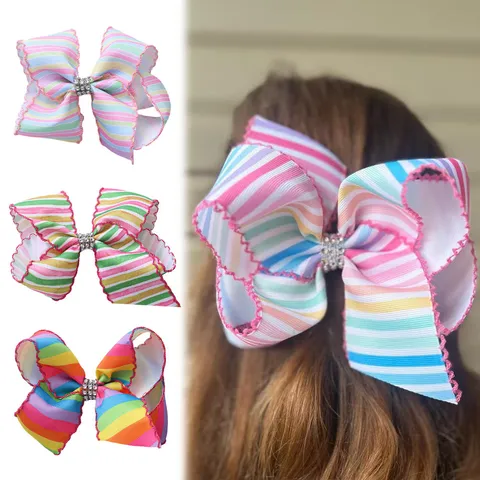 Grote Polyester Strik Haarspeldjes Voor Meisjes Strass Schulprand Bloemenprint Strik Haarpeld Kinderen Haaraccessoires