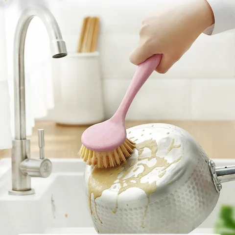 Long Handle Pot Brush Kitchen Cleaning Brush Dishwashing Scrubber Eco Friendly Plastic Cleaning Tool For Home Kitchen