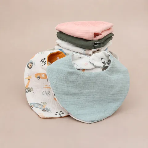 Bavoir Triangulaire pour Bébé en Pur Coton Serviette Salive Nouveau-né Double Face Imprimé Cartoon Mignon Tissu Repas Nourrisson