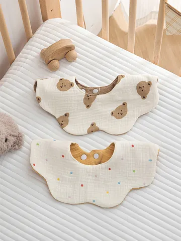 Nourrisson 100% Coton Gaze Bavoirs Pétale Mignon Dessin Animé Floral Bavoir Salive Nouveau-né Bébé Double Couche Bavoir Ensemble